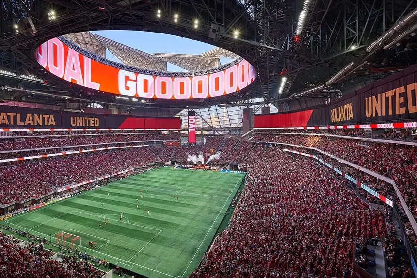 World Cup 2026 stadium atmosphere — packed crowd, match night